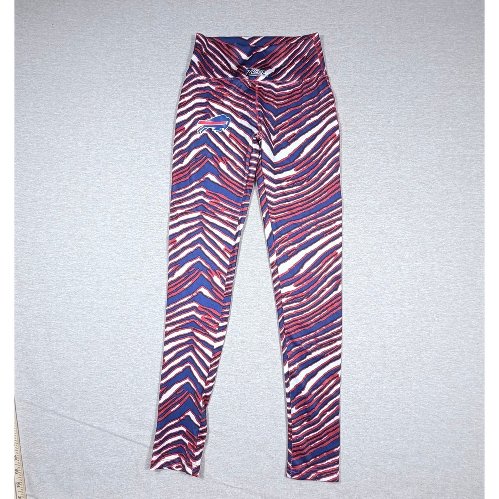 Majestic NFL Buffalo Bills Zubaz Leggings Women XS Red White Blue Zebra Tights